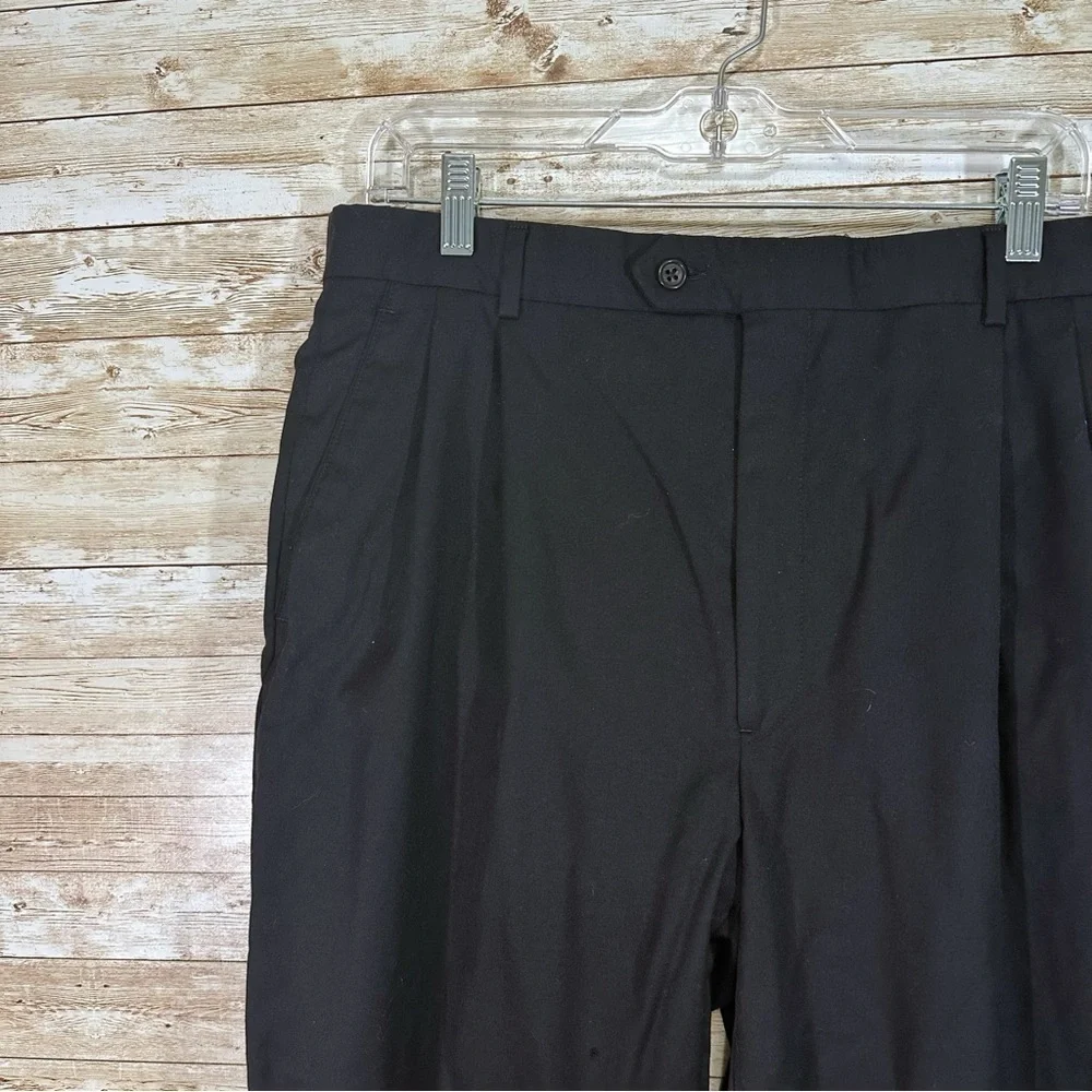 Joseph & Feiss- 100% Wool Black Pleated Front Cuffed Dress Pants- Size 34X29